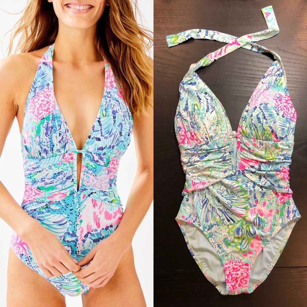 Lilly Pulitzer Lanai halter swimsuit in Multi Sink or Swim size 6